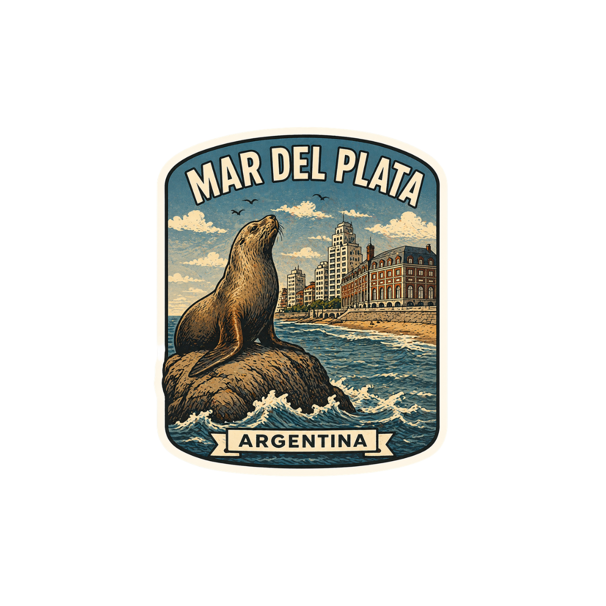 Pegatina Paisaje Mar del Plata Foca