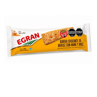 Barra crocante de arroz Maní y Miel  Egran 60 g