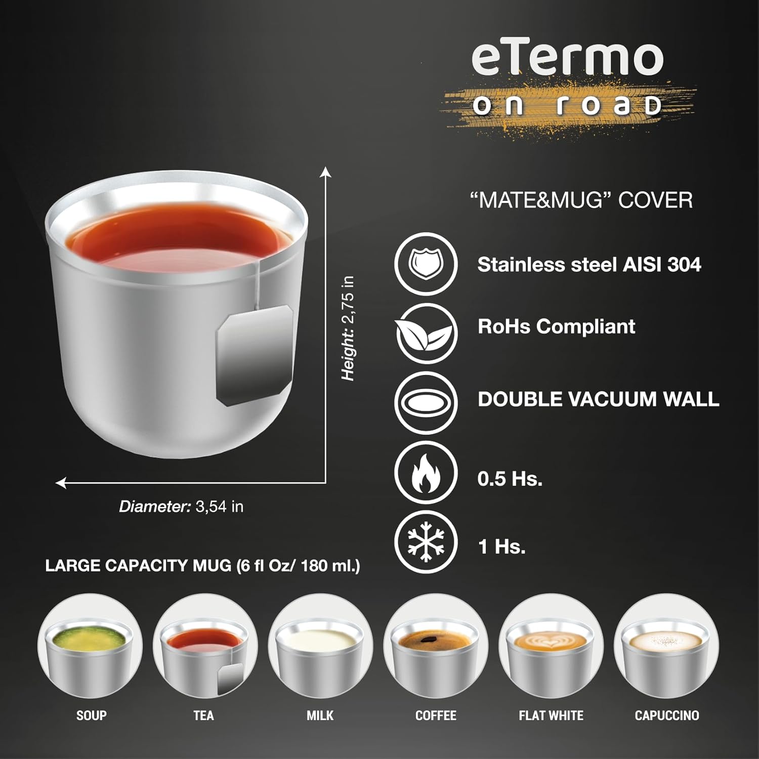 E-Termo Peabody Acero Inoxidable 500ml para automóvil