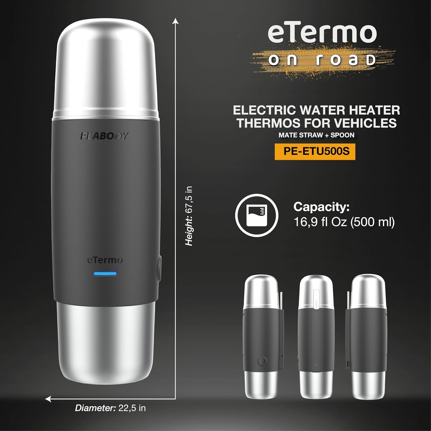 E-Termo Peabody Acero Inoxidable 500ml para automóvil